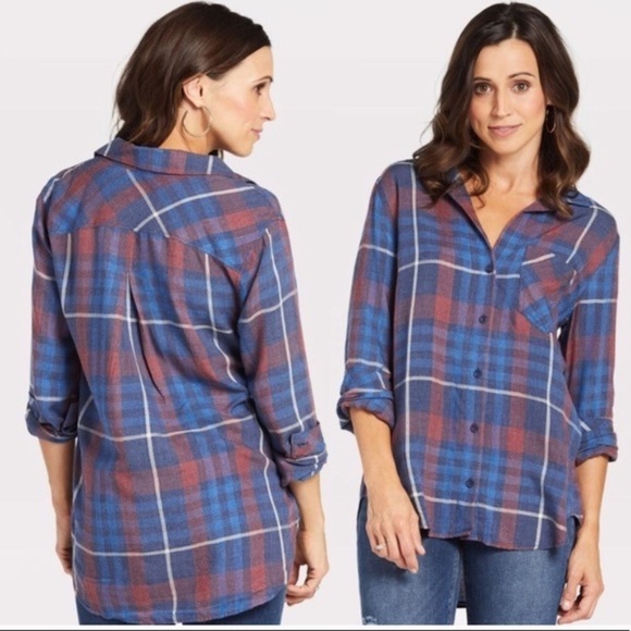cloth & stone Tops - Cloth & Stone red and blue plaid button up Aurora top